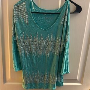 INC International Concepts Green Graphic 3/4 Sleeve Blouse